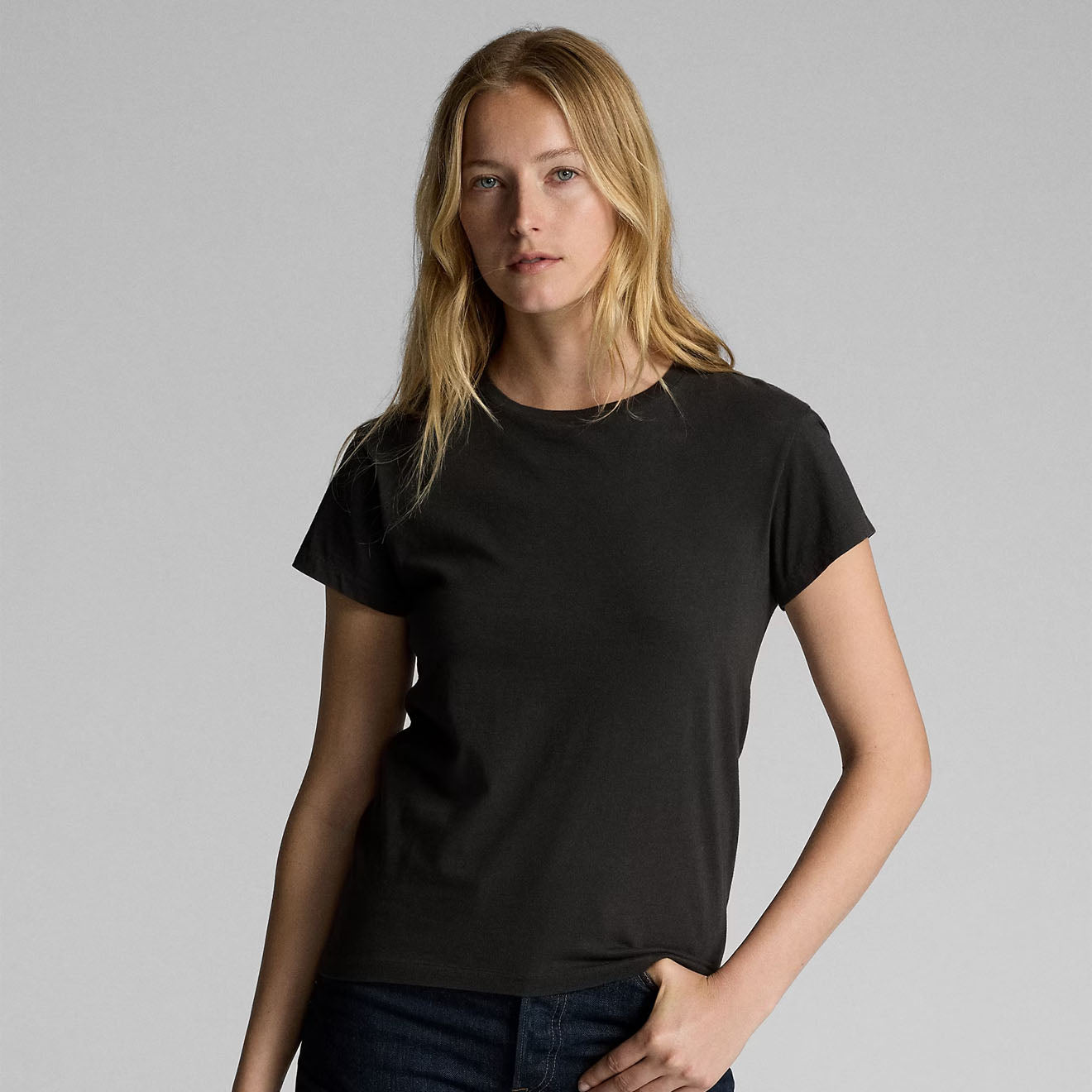 RRL By Ralph Lauren Womens Cotton Jersey Crewneck T-Shirt Faded Black Canvas - The Sporting Lodge