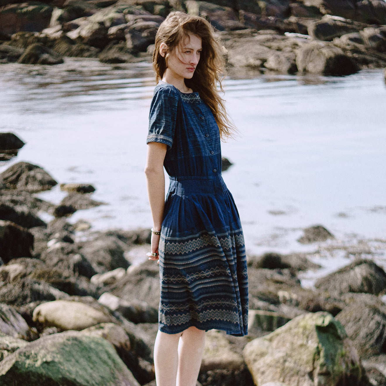 RRL By Ralph Lauren Womens Embroidered Indigo Cotton Dress Indigo / Multi