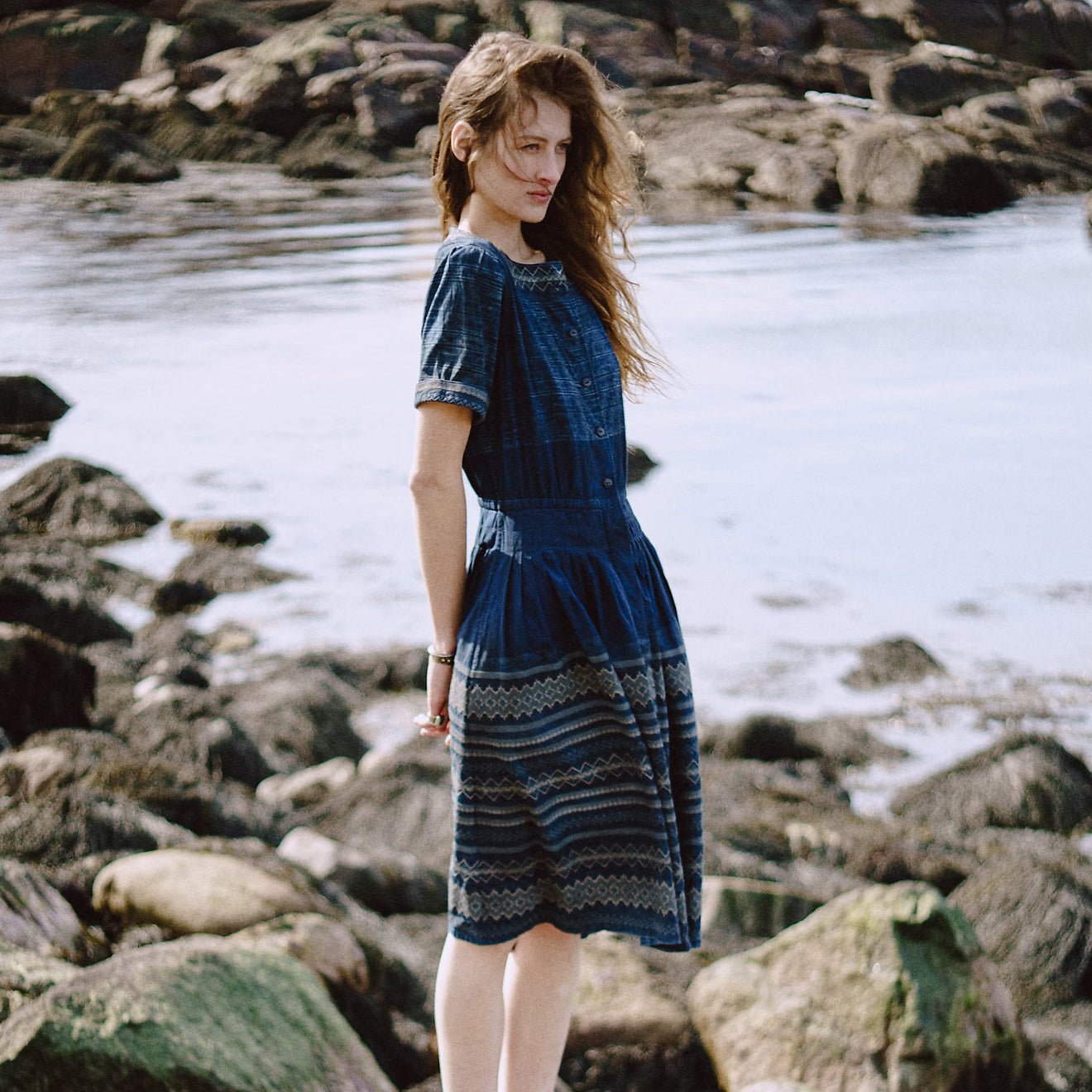 RRL By Ralph Lauren Womens Embroidered Indigo Cotton Dress Indigo / Multi - The Sporting Lodge