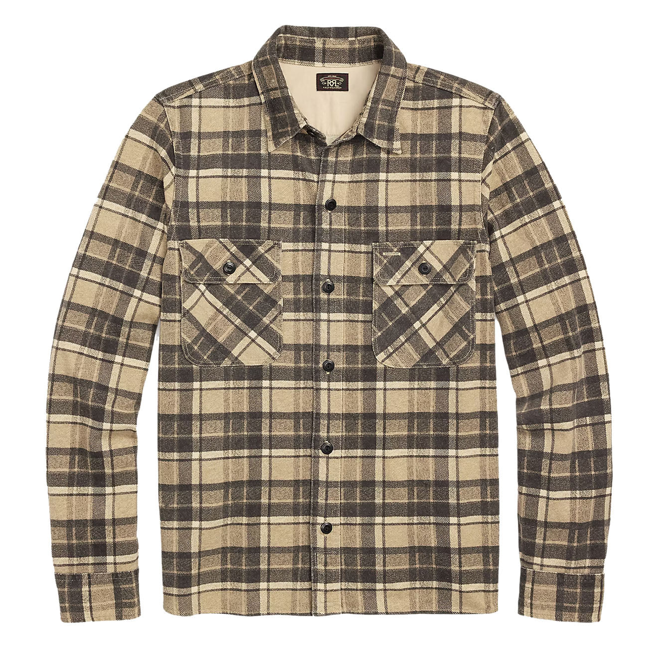 RRL By Ralph Lauren Womens Plaid Linen-Cotton Jersey Workshirt Tan/Black - The Sporting Lodge