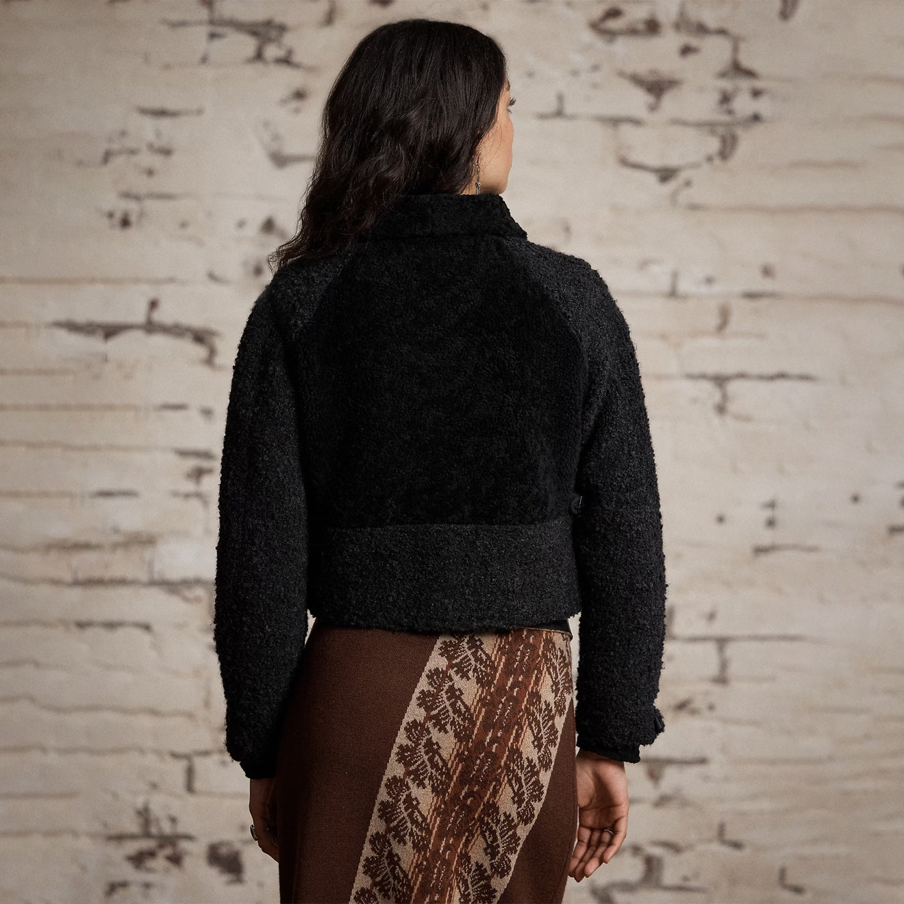 RRL By Ralph Lauren Womens Shearling-Panelled Boucle Jacket Charcoal / Black