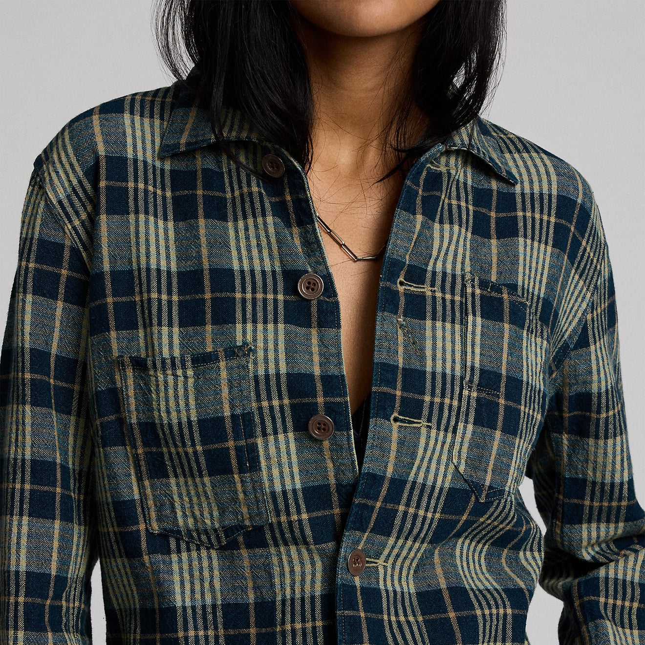 RRL By Ralph Lauren Womens Teagan L/S Shirt Indigo / Tan - The Sporting Lodge