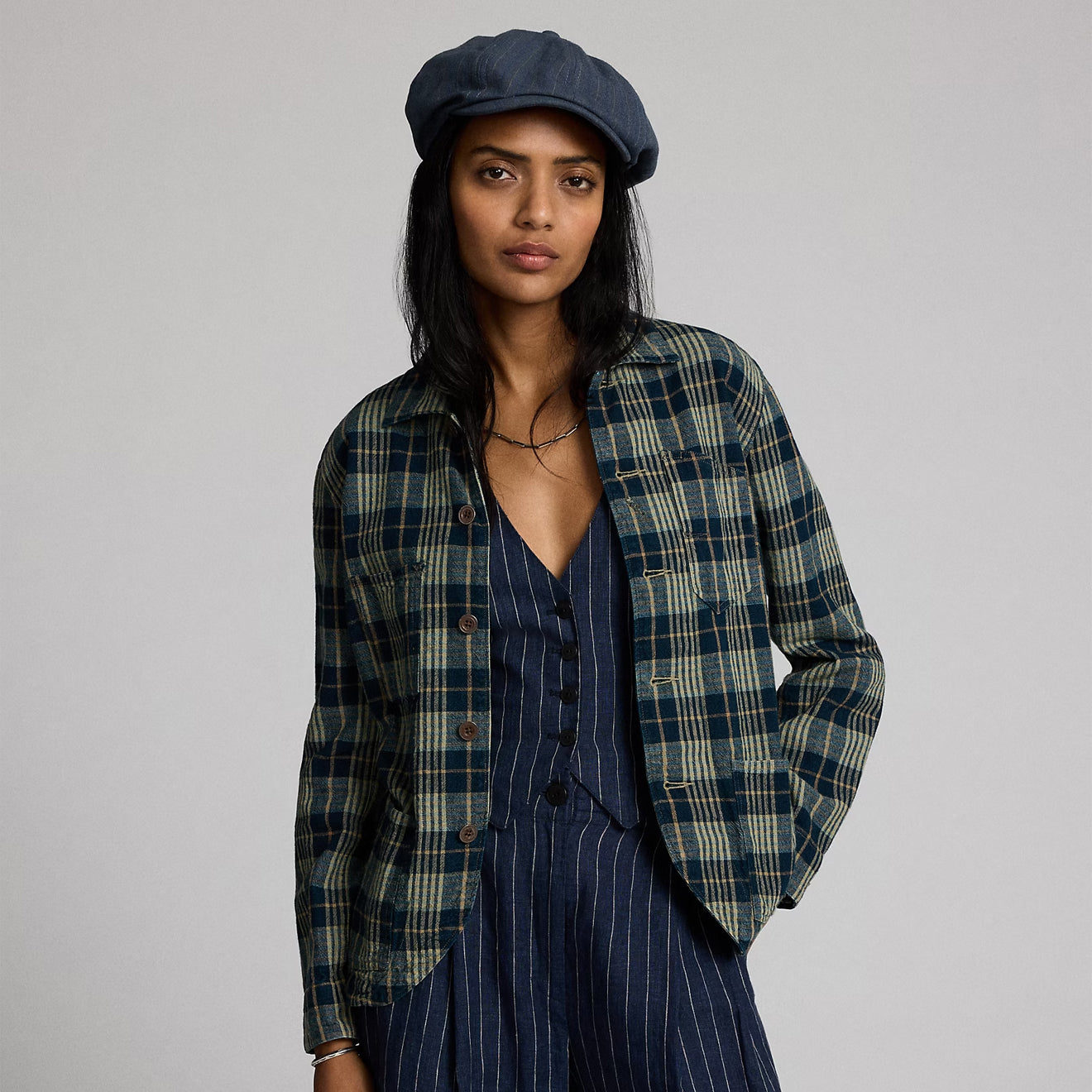 RRL By Ralph Lauren Womens Teagan L/S Shirt Indigo / Tan - The Sporting Lodge