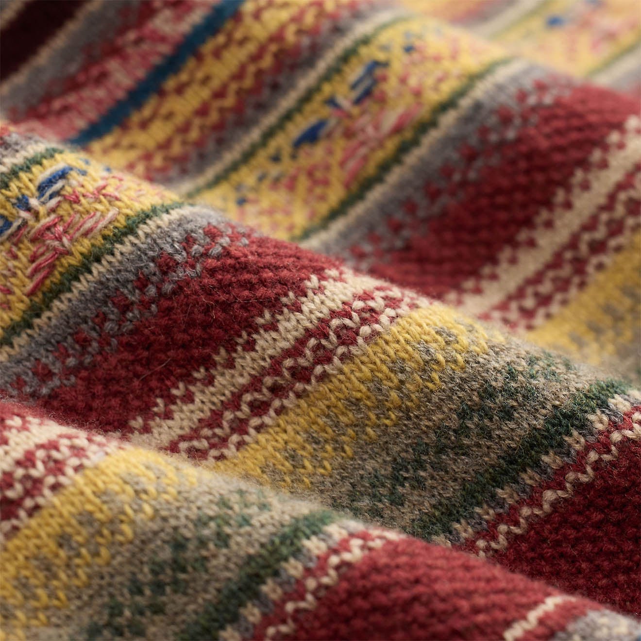 RRL By Ralph Lauren Wool Blend Henley Sweater Red Blue Multi - The Sporting Lodge