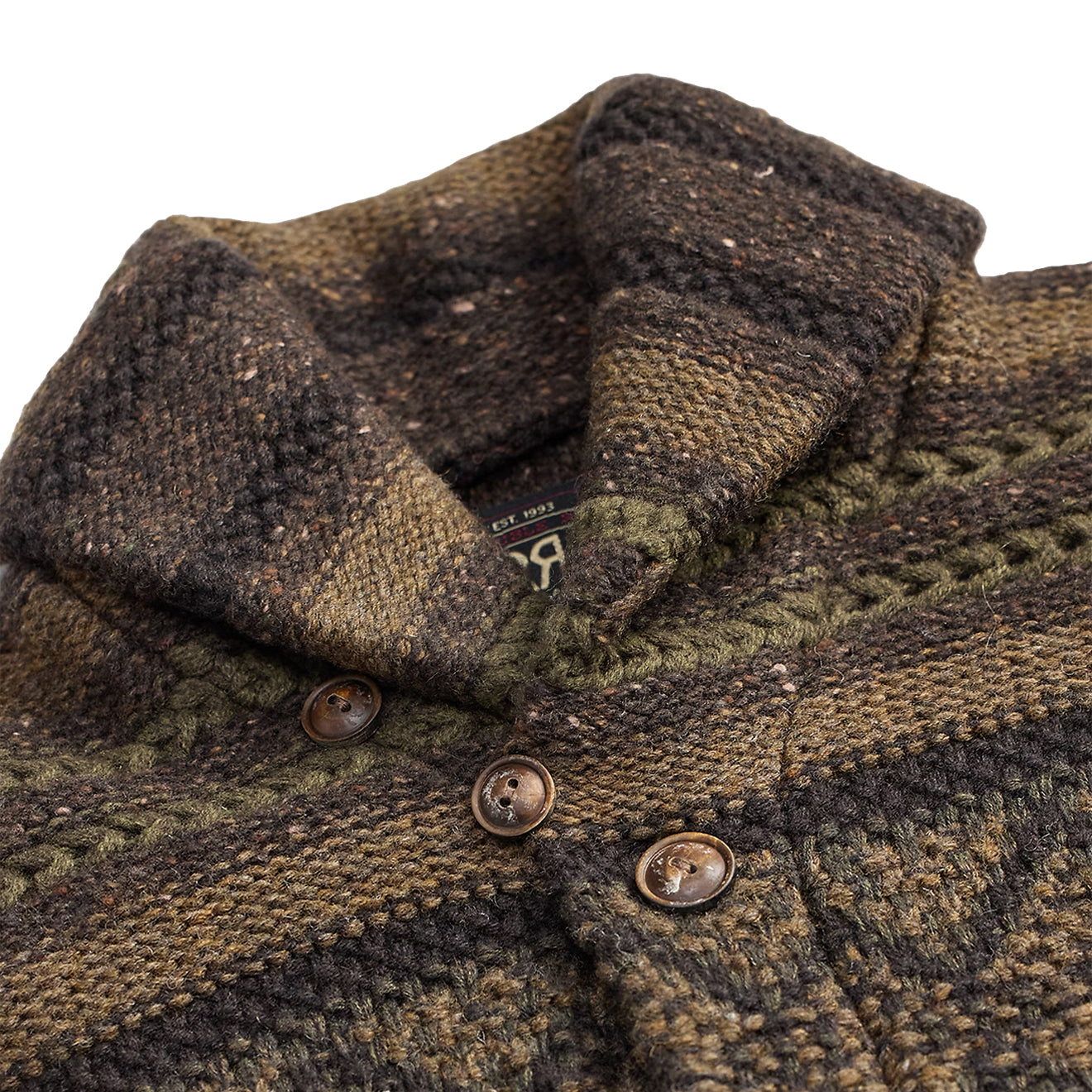 RRL By Ralph Lauren Wool Cotton Shawl Collar Cardigan Brown Olive Multi