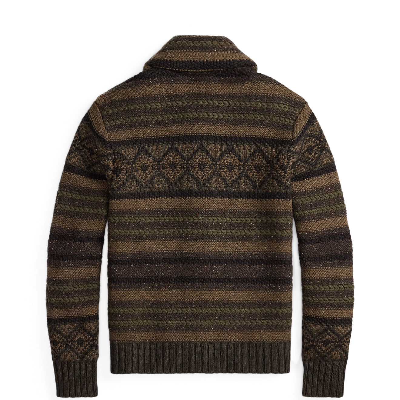 RRL By Ralph Lauren Wool Cotton Shawl Collar Cardigan Brown Olive Multi