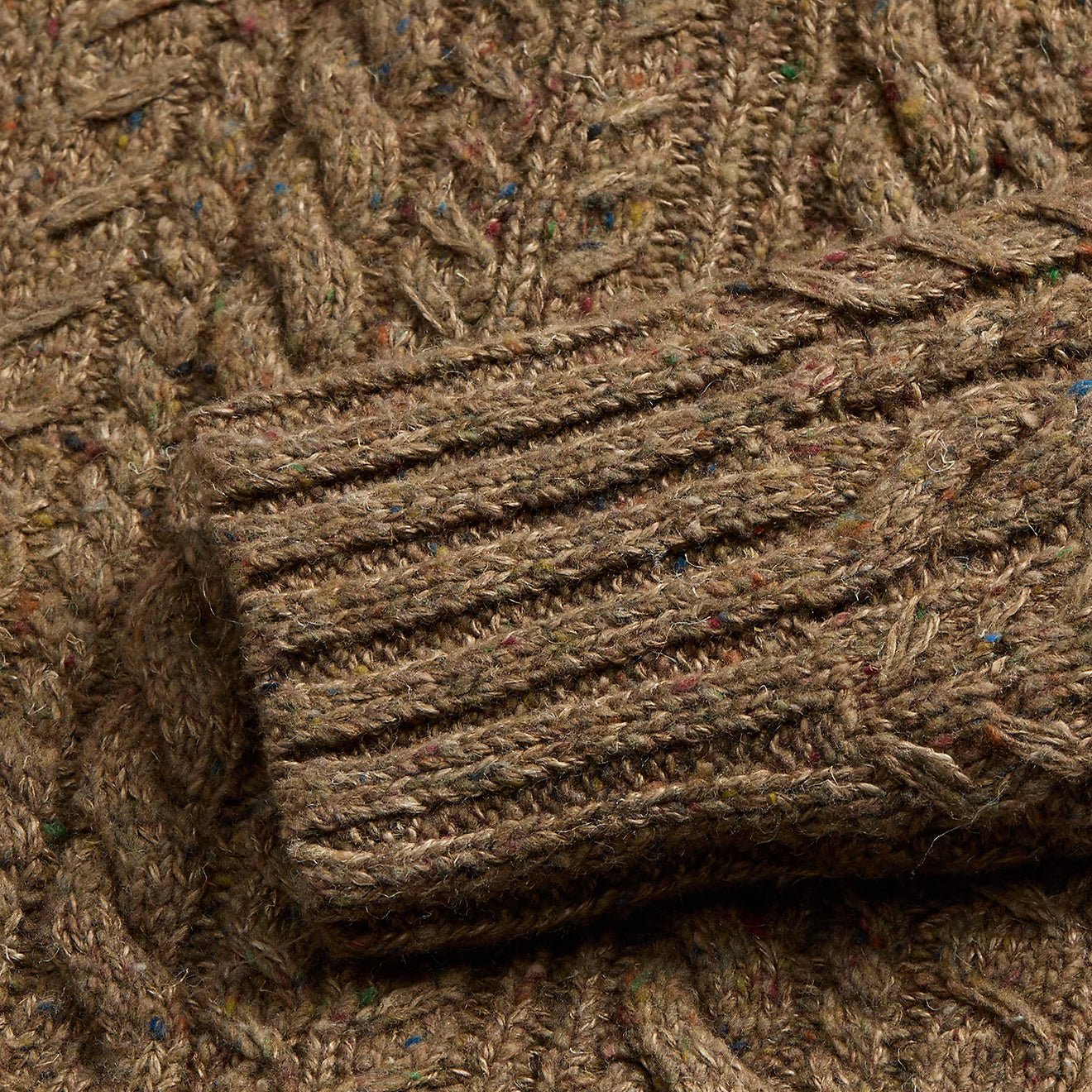 RRL by Ralph Lauren Aran - Knit Shawl - Collar Jumper Brown Heather - The Sporting Lodge