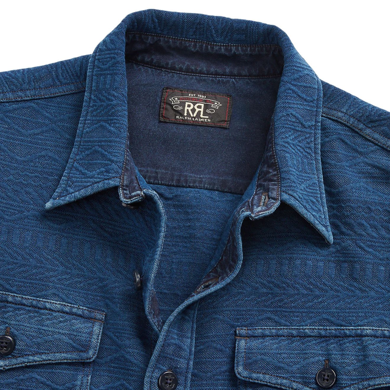 RRL by Ralph Lauren Guernsey - Patterned Jacquard Workshirt Indigo - The Sporting Lodge