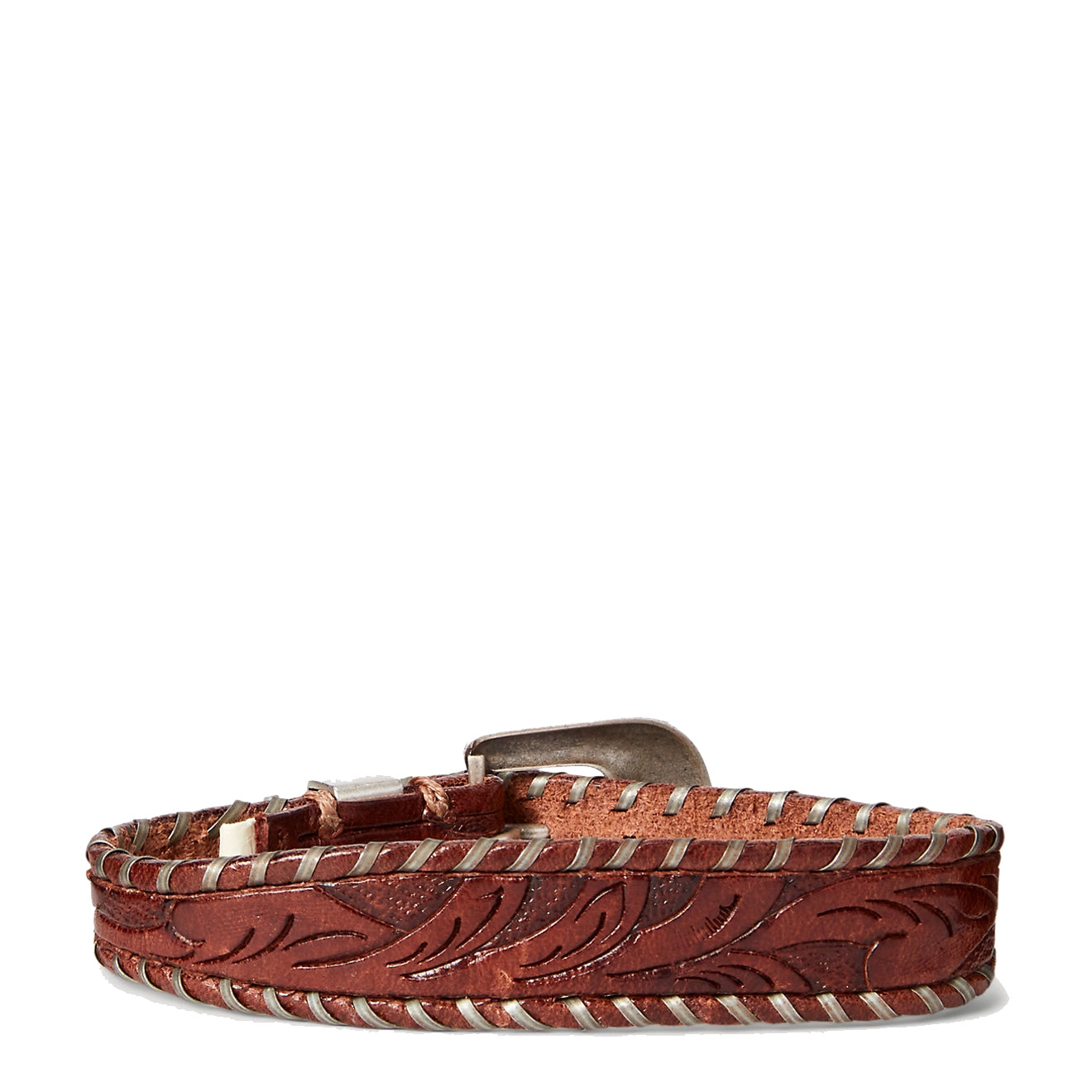 RRL by Ralph Lauren Hand-Tooled Leather Bracelet Brown/Vintage Silver - The Sporting Lodge