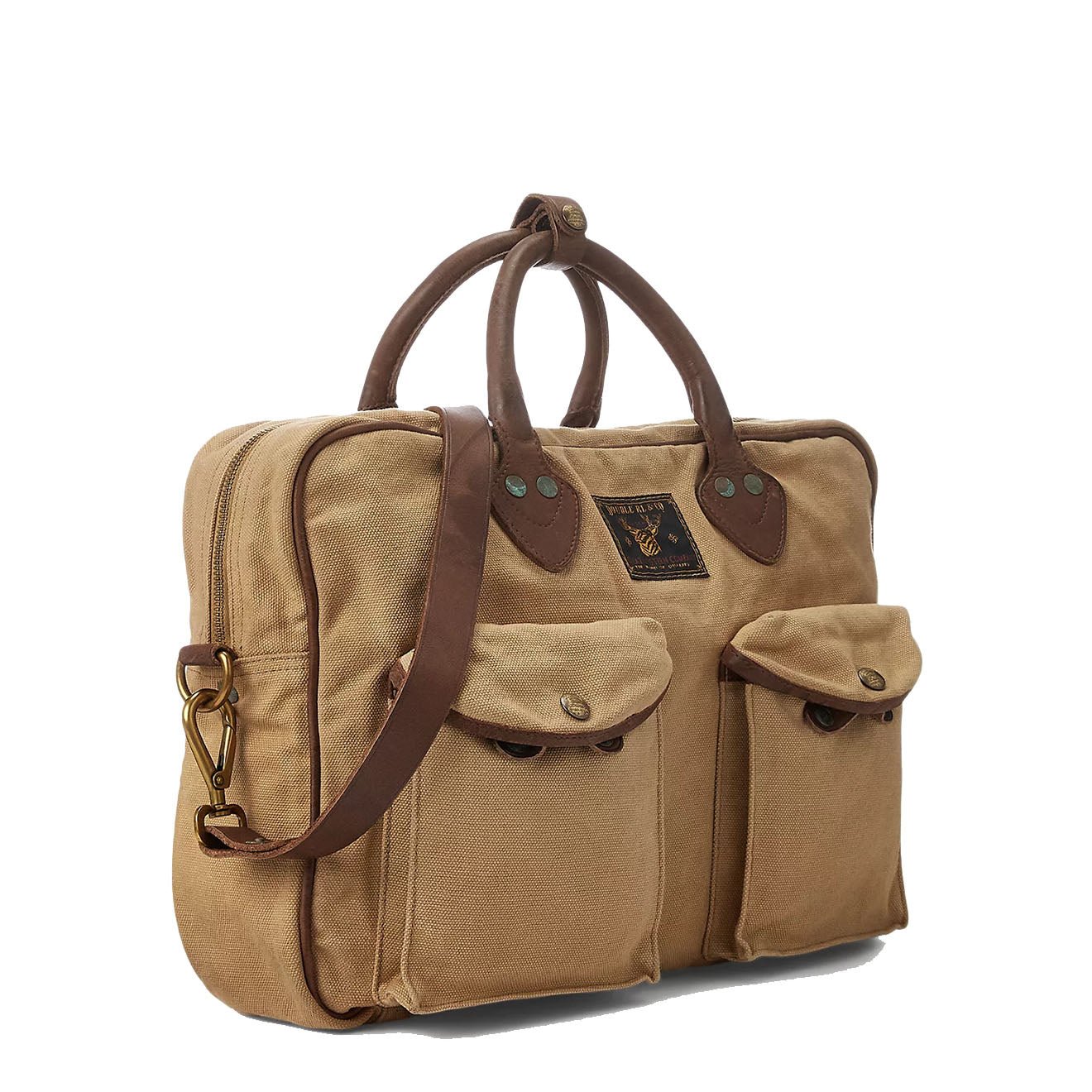 RRL by Ralph Lauren Leather - Trim Canvas Briefcase Khaki/Brown - The Sporting Lodge