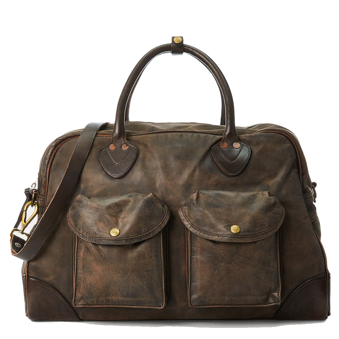 RRL by Ralph Lauren Leather Duffel Black Over Brown - The Sporting Lodge