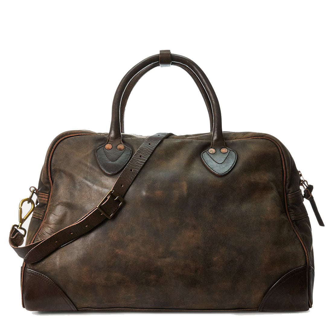 RRL by Ralph Lauren Leather Duffel Black Over Brown - The Sporting Lodge
