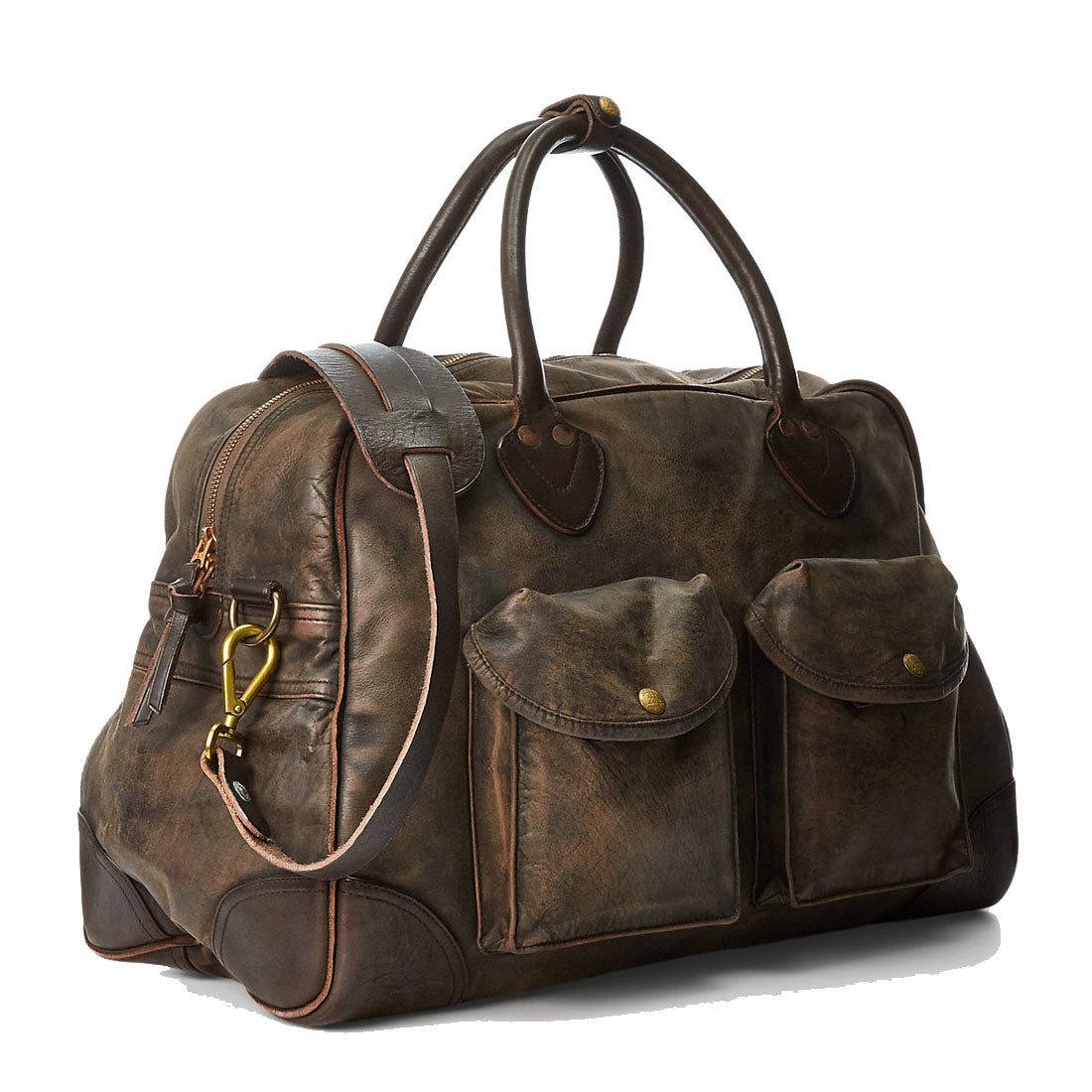 RRL by Ralph Lauren Leather Duffel Black Over Brown - The Sporting Lodge