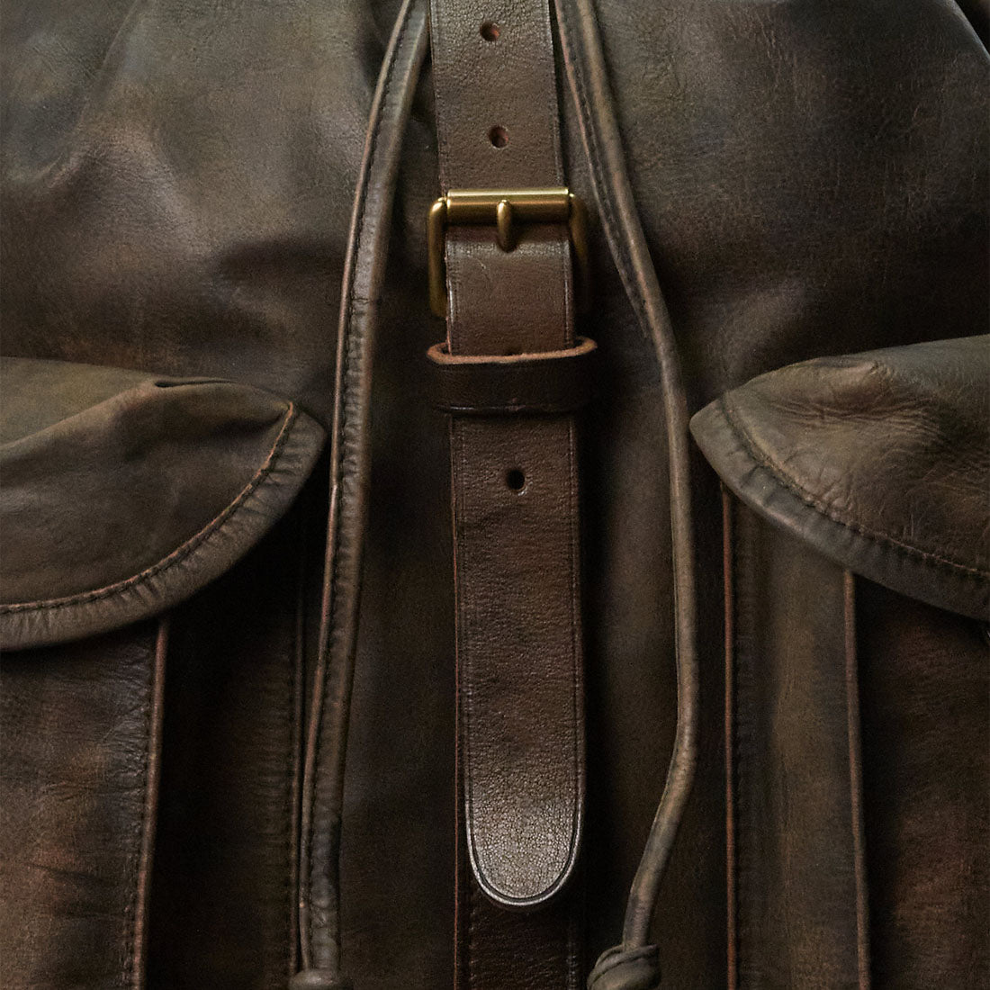 RRL by Ralph Lauren Leather Rucksack Black Over Brown - The Sporting Lodge
