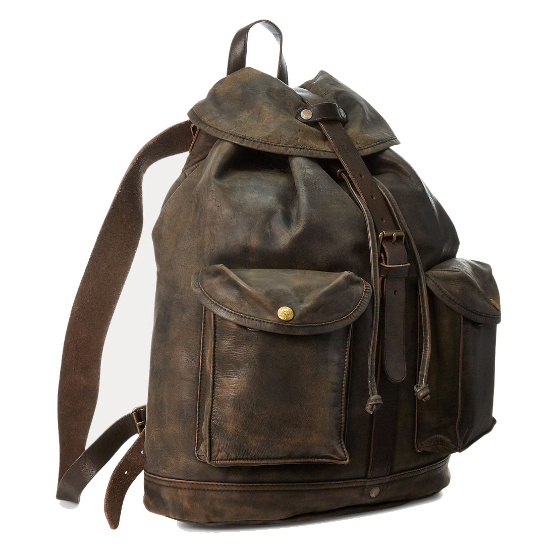 RRL by Ralph Lauren Leather Rucksack Black Over Brown - The Sporting Lodge