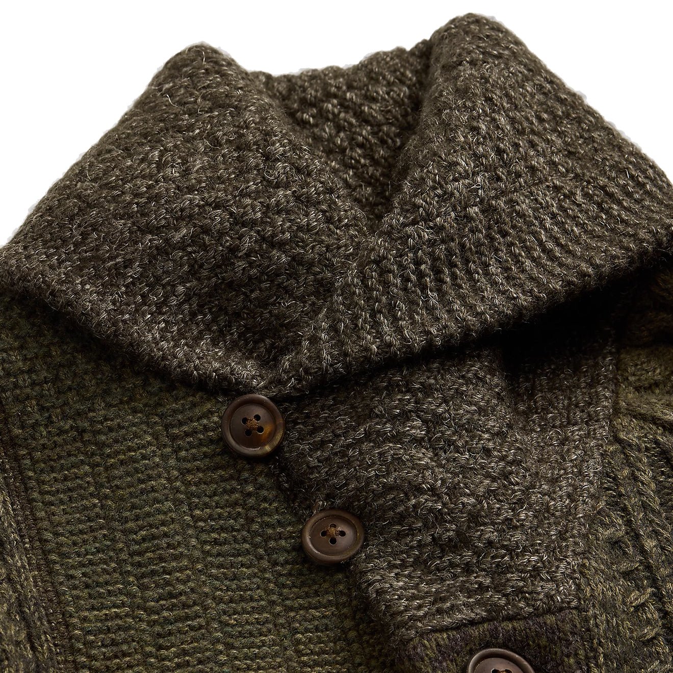 RRL by Ralph Lauren Patchwork Wool - Blend Shawl Cardigan Olive Multi - The Sporting Lodge