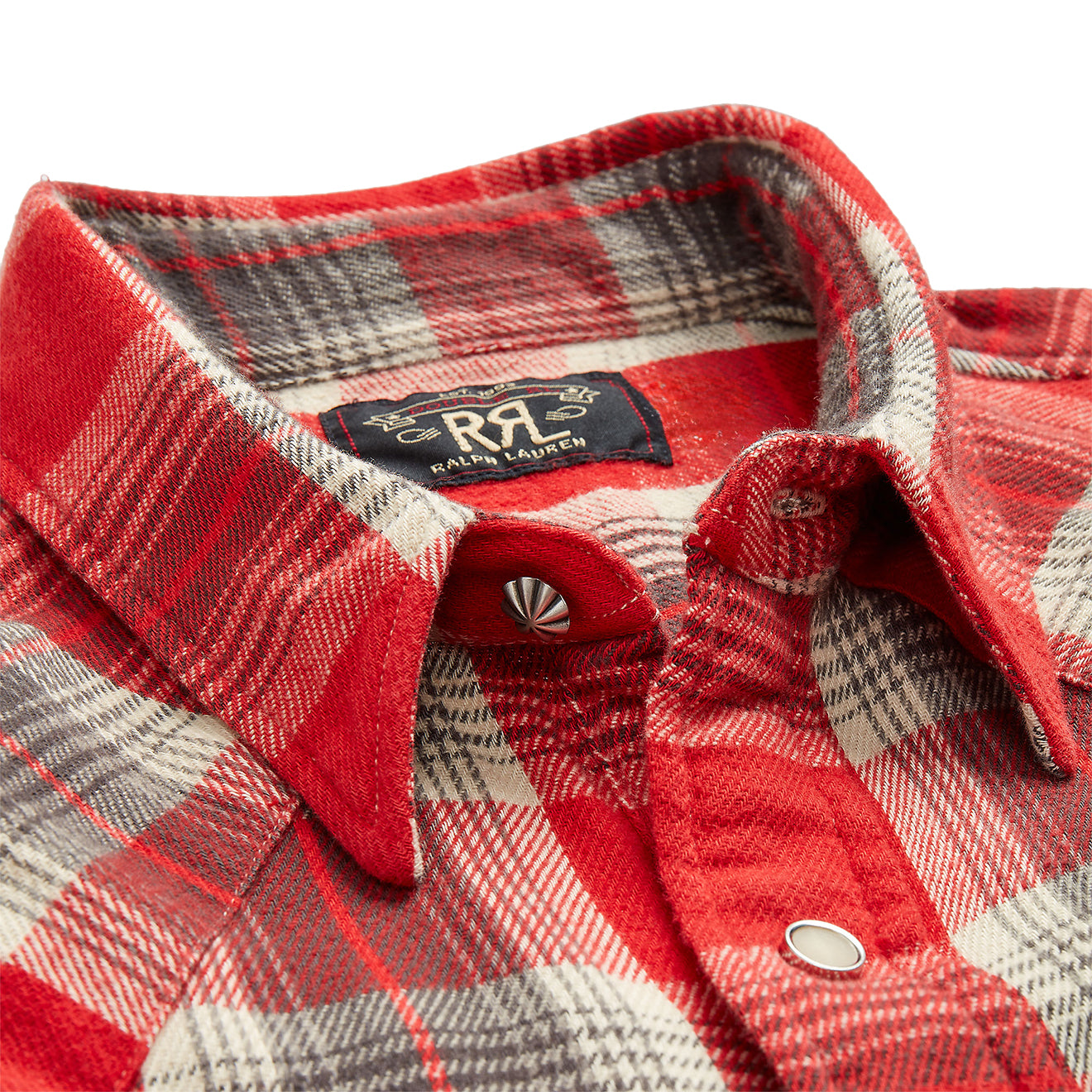 RRL by Ralph Lauren Slim Fit Plaid Twill Western Shirt Red / Grey - The Sporting Lodge