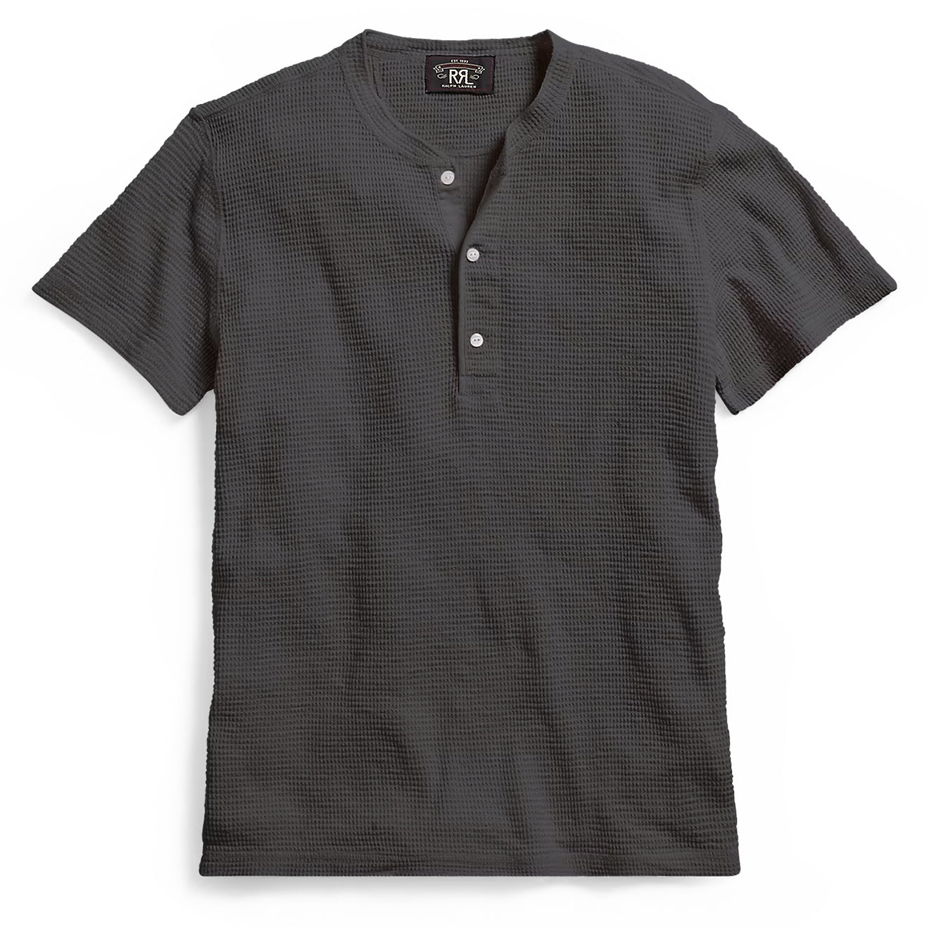 RRL by Ralph Lauren Waffle-Knit Short-Sleeve Henley Shirt Faded Black Canvas - The Sporting Lodge