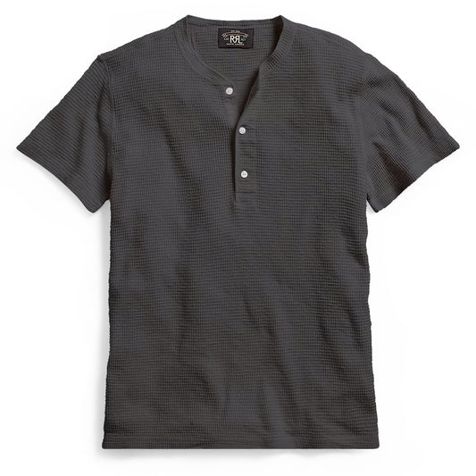 RRL by Ralph Lauren Waffle-Knit Short-Sleeve Henley Shirt Faded Black Canvas - The Sporting Lodge