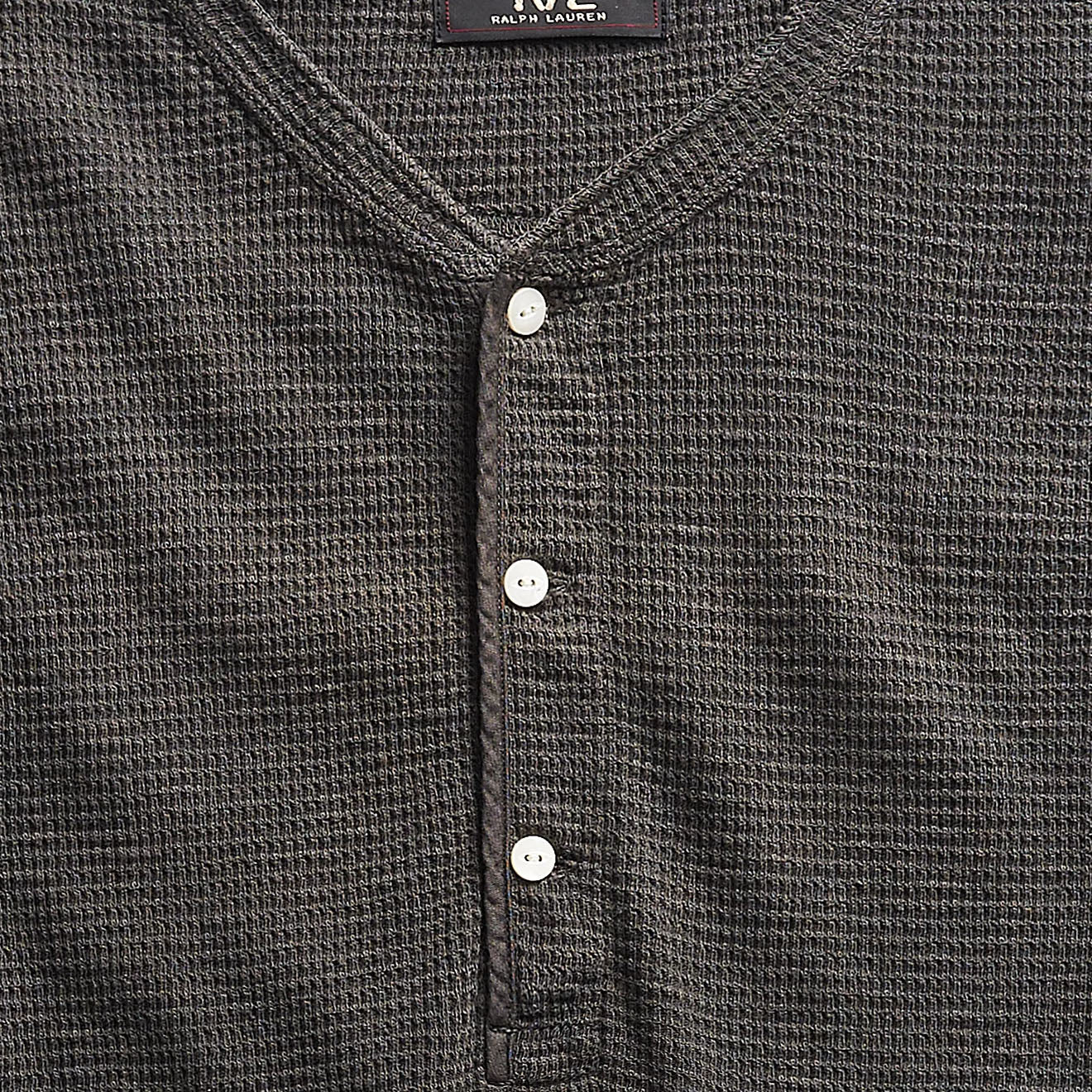 RRL by Ralph Lauren Waffle-Knit Short-Sleeve Henley Shirt Faded Black Canvas - The Sporting Lodge