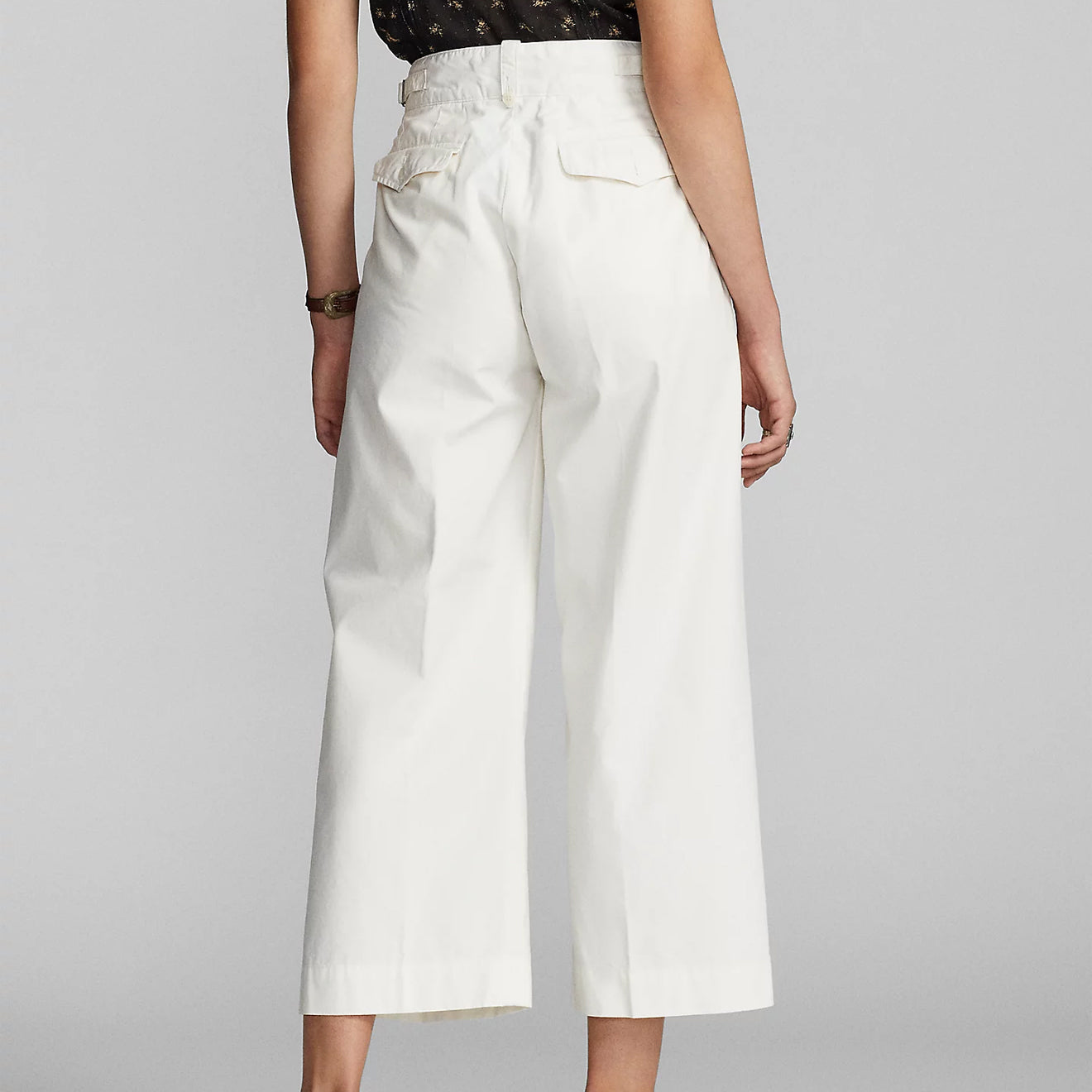 RRL by Ralph Lauren Womens Cropped Poplin Wide-Leg Trouser White - The Sporting Lodge
