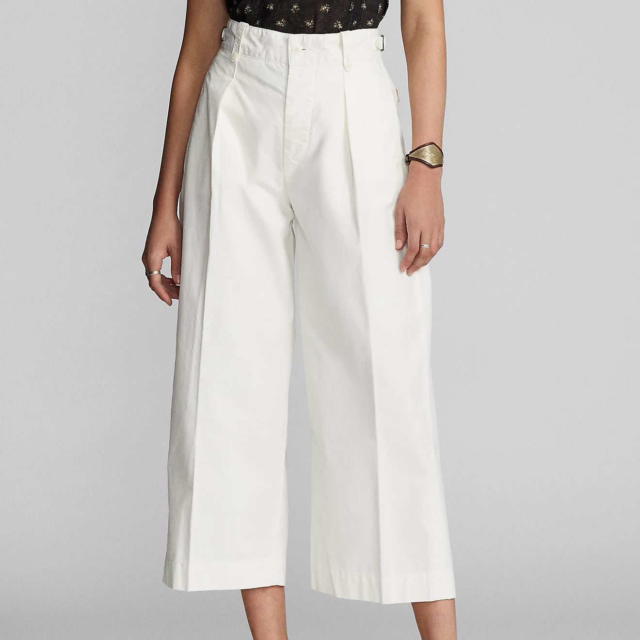 RRL by Ralph Lauren Womens Cropped Poplin Wide-Leg Trouser White - The Sporting Lodge