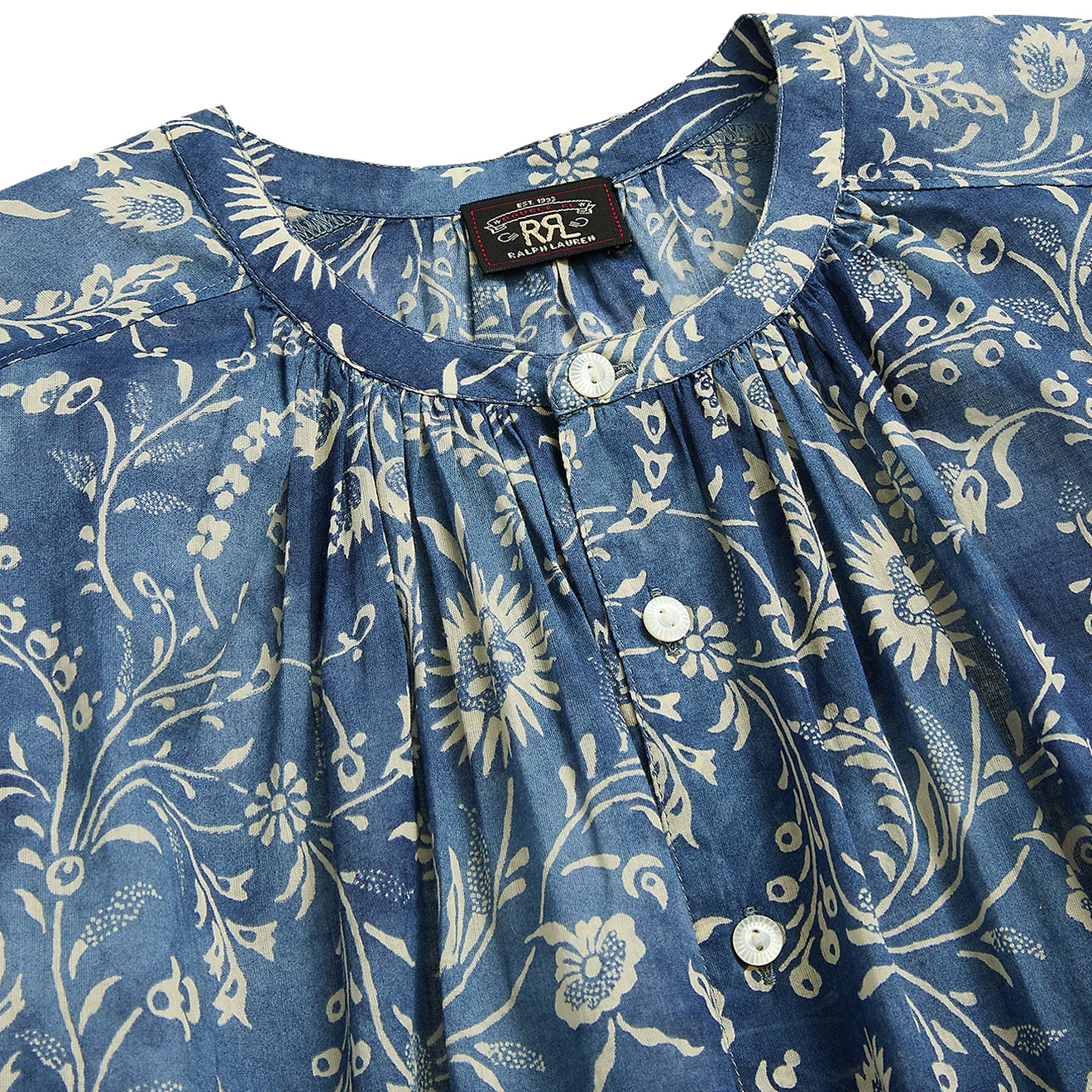 RRL by Ralph Lauren Womens Floral-Print Cotton Voile Blouse Faded Blue - The Sporting Lodge