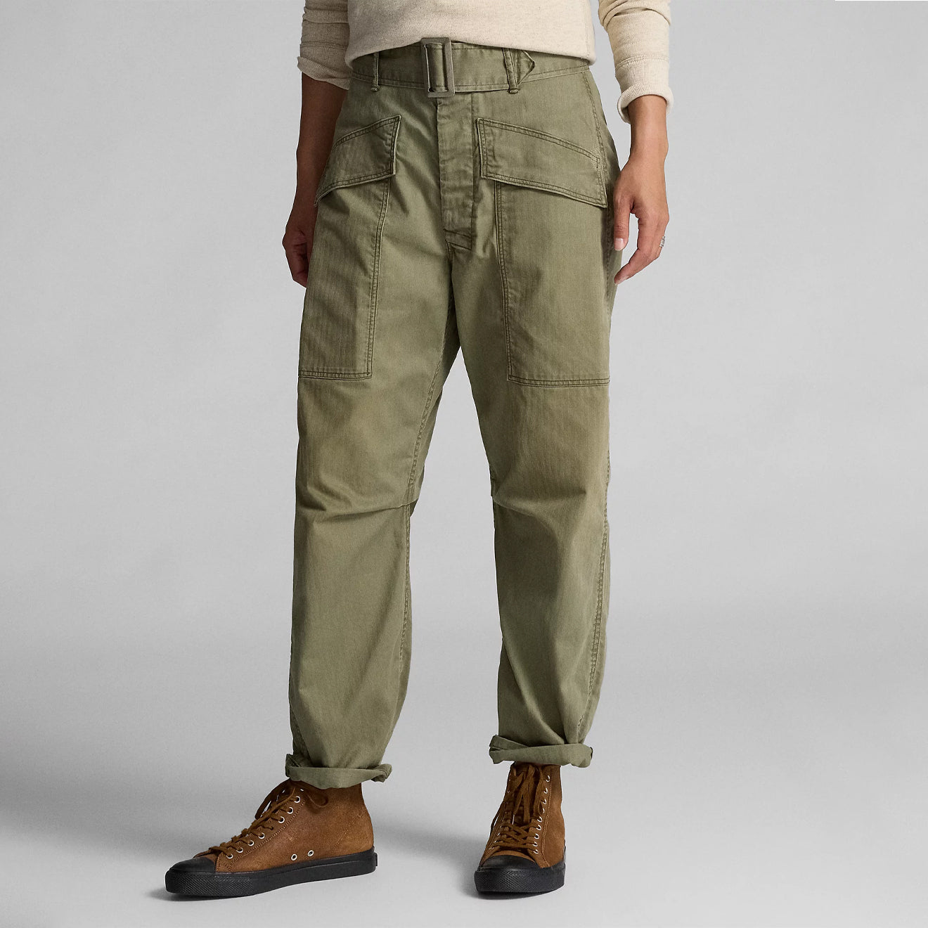 RRL by Ralph Lauren Womens Herrinbone Twill Cargo Trouser Faded Olive - The Sporting Lodge