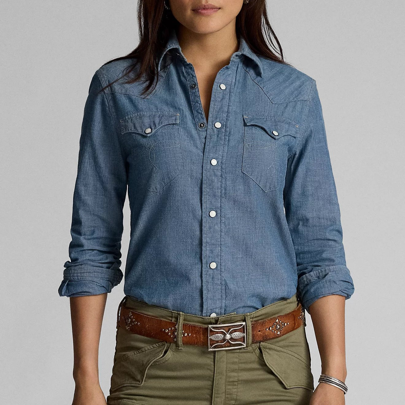 RRL by Ralph Lauren Womens Indigo Chambray Western Shirt Rinse - The Sporting Lodge