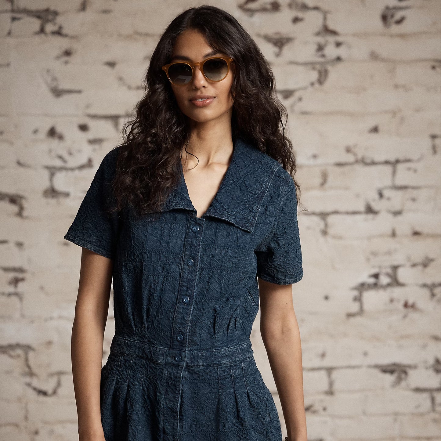 RRL by Ralph Lauren Womens Indigo Jacquard Jumpsuit Dark Indigo