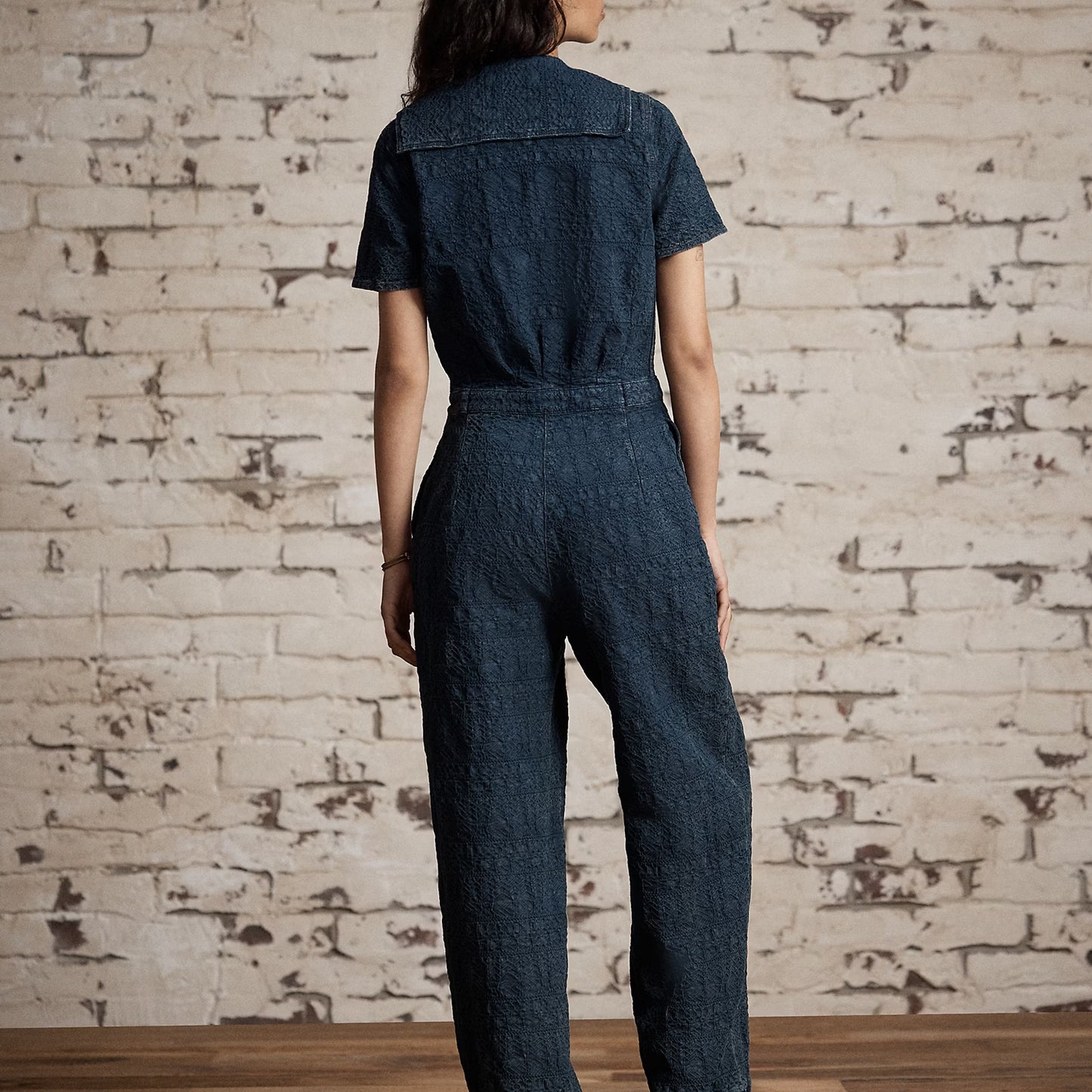 RRL by Ralph Lauren Womens Indigo Jacquard Jumpsuit Dark Indigo
