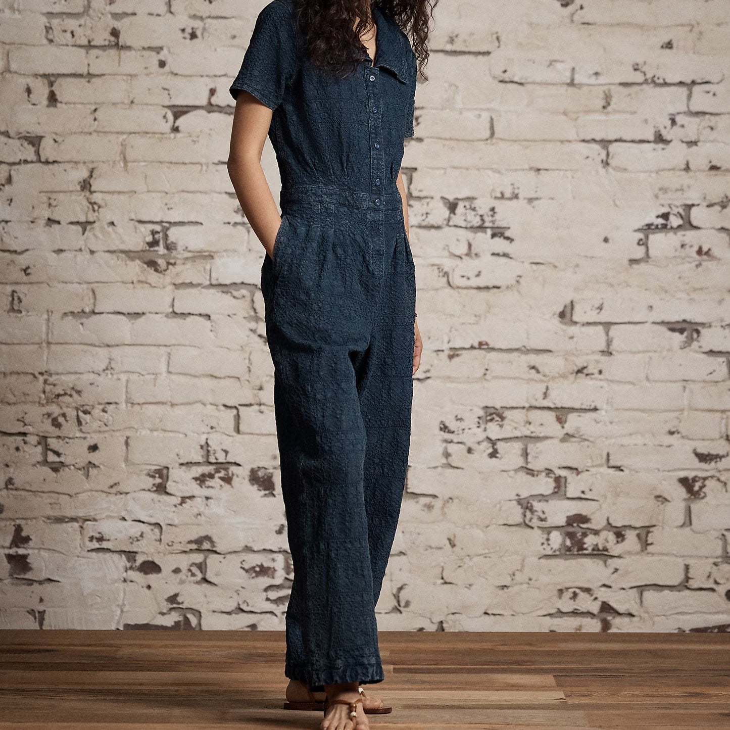 RRL by Ralph Lauren Womens Indigo Jacquard Jumpsuit Dark Indigo