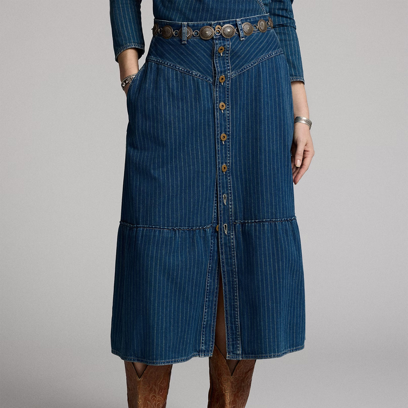 RRL by Ralph Lauren Womens Indigo Striped Denim Skirt Medium Indigo - The Sporting Lodge