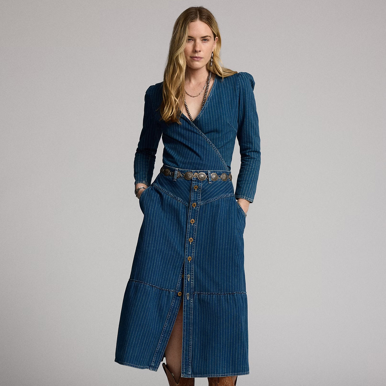 RRL by Ralph Lauren Womens Indigo Striped Denim Skirt Medium Indigo - The Sporting Lodge