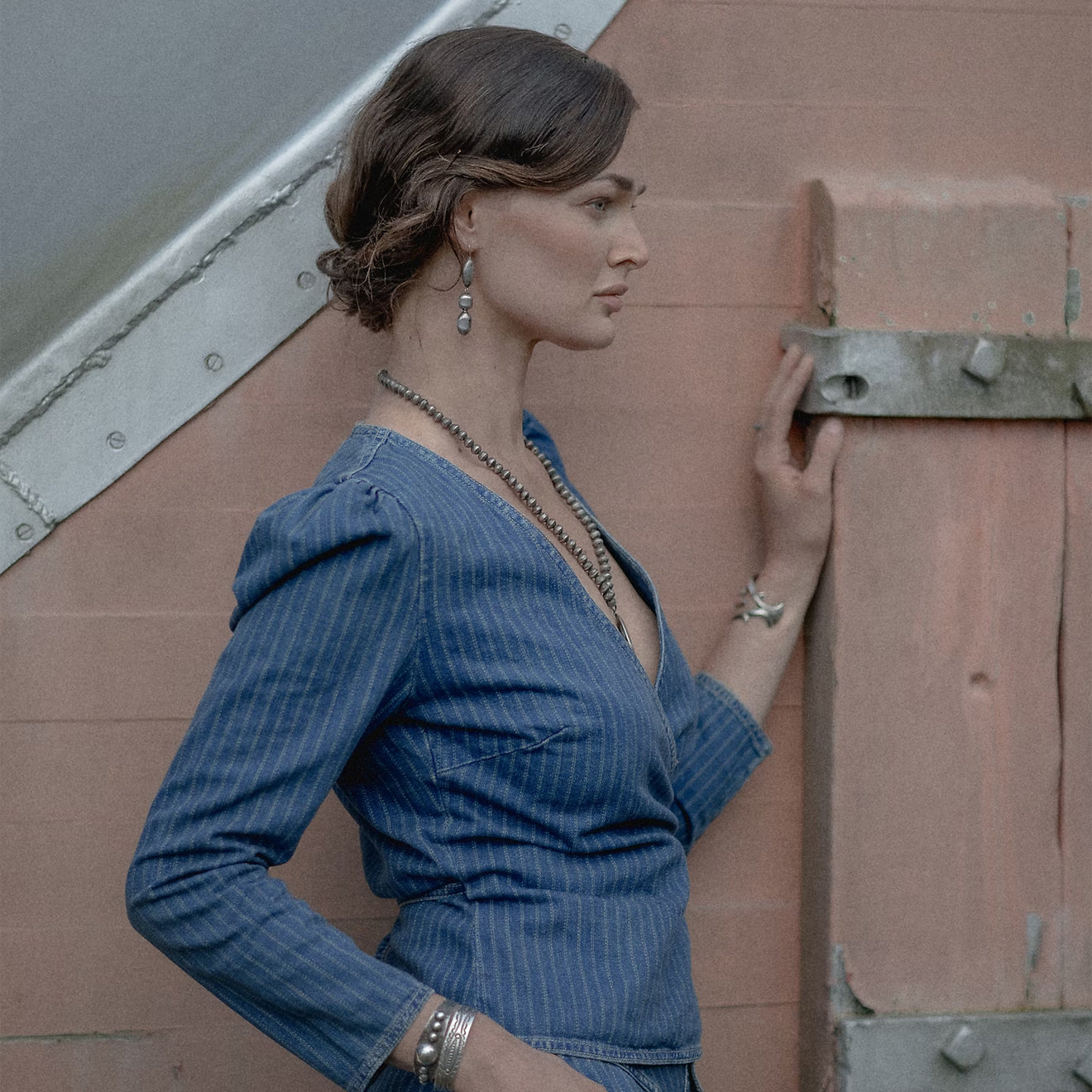 RRL by Ralph Lauren Womens Indigo Striped Denim Wrap Top Medium Indigo - The Sporting Lodge