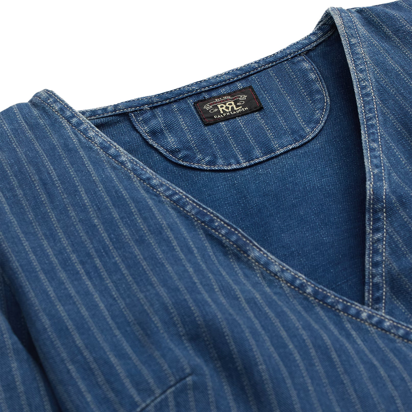 RRL by Ralph Lauren Womens Indigo Striped Denim Wrap Top Medium Indigo - The Sporting Lodge