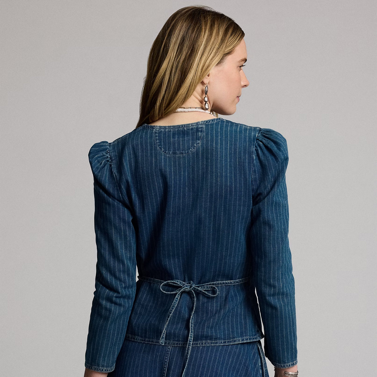 RRL by Ralph Lauren Womens Indigo Striped Denim Wrap Top Medium Indigo - The Sporting Lodge