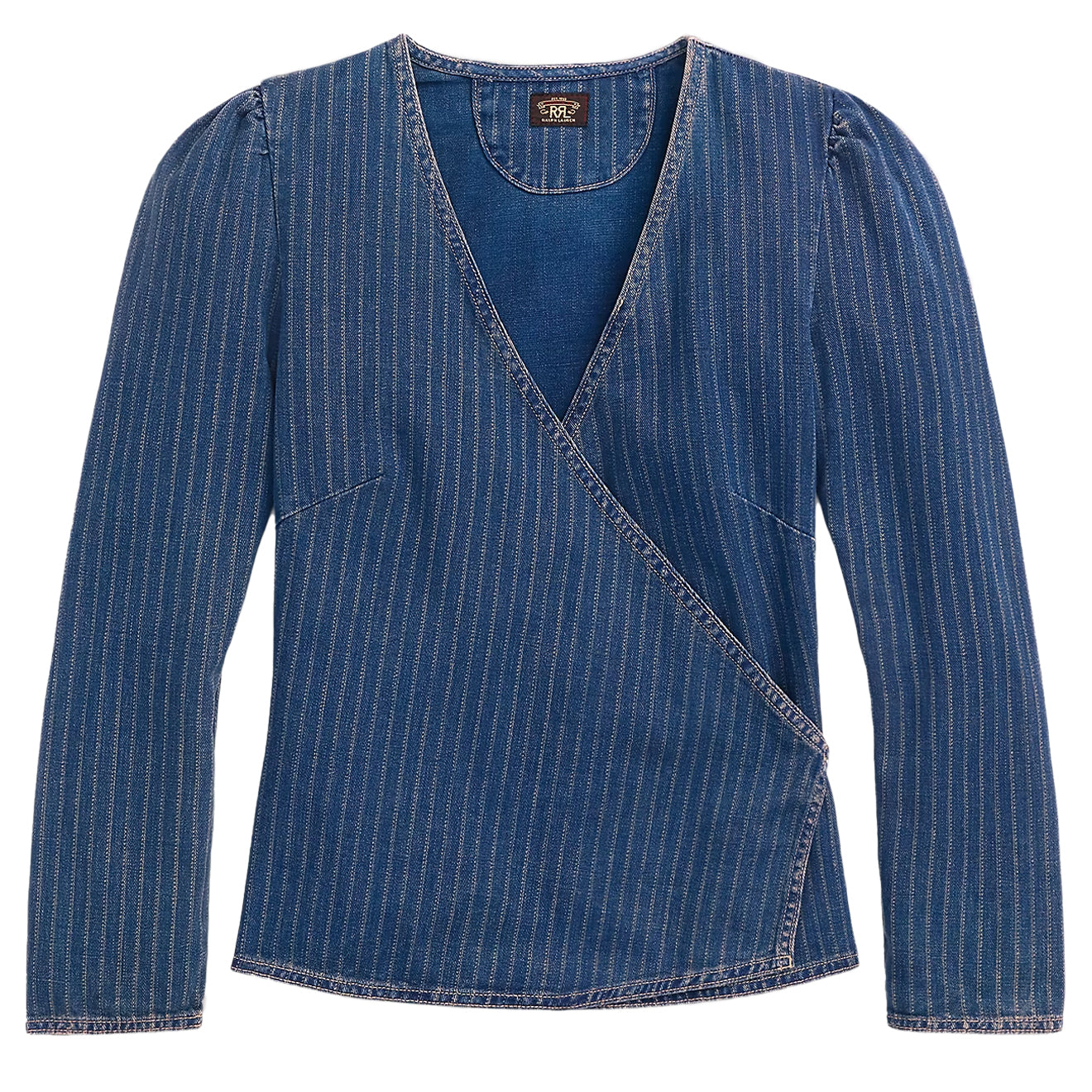 RRL by Ralph Lauren Womens Indigo Striped Denim Wrap Top Medium Indigo - The Sporting Lodge