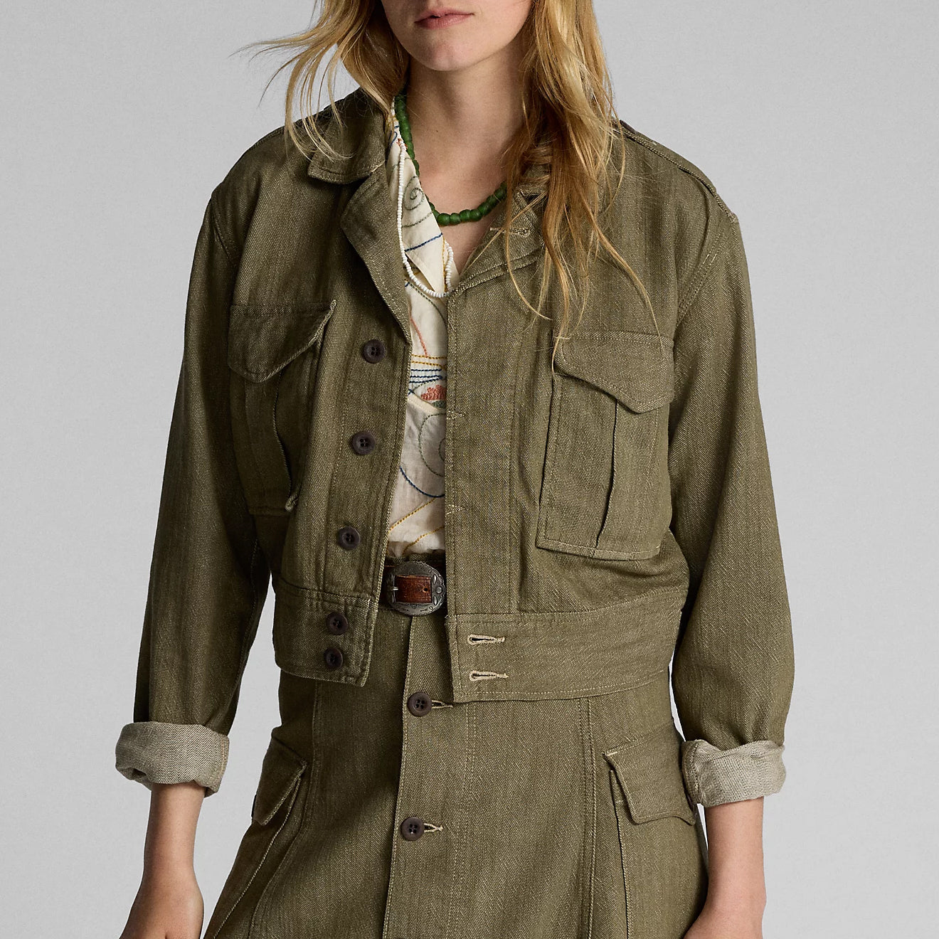 RRL by Ralph Lauren Womens Olive Slub Denim Jacket Olive - The Sporting Lodge
