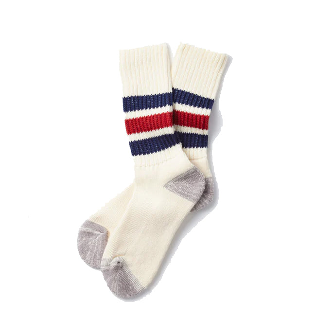 Rototo Coarse Ribbed Old School Crew Socks Navy / Dark Red - The Sporting Lodge