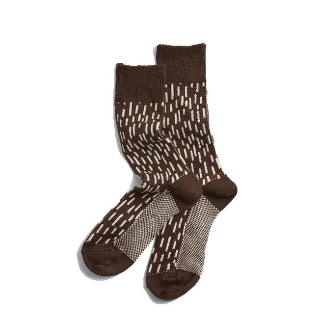 Rototo Rain Drop Crew Socks Dark Brown / Ivory - The Sporting Lodge