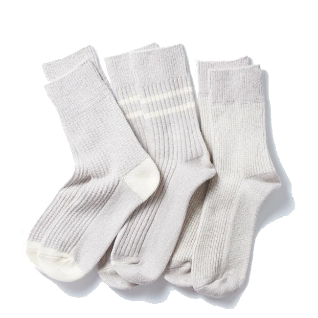 Rototo Recycle Cotton / Wool Daily 3 Pack Socks Gray / Off White - The Sporting Lodge