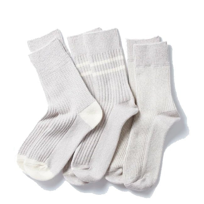 Rototo Recycle Cotton / Wool Daily 3 Pack Socks Gray / Off White - The Sporting Lodge