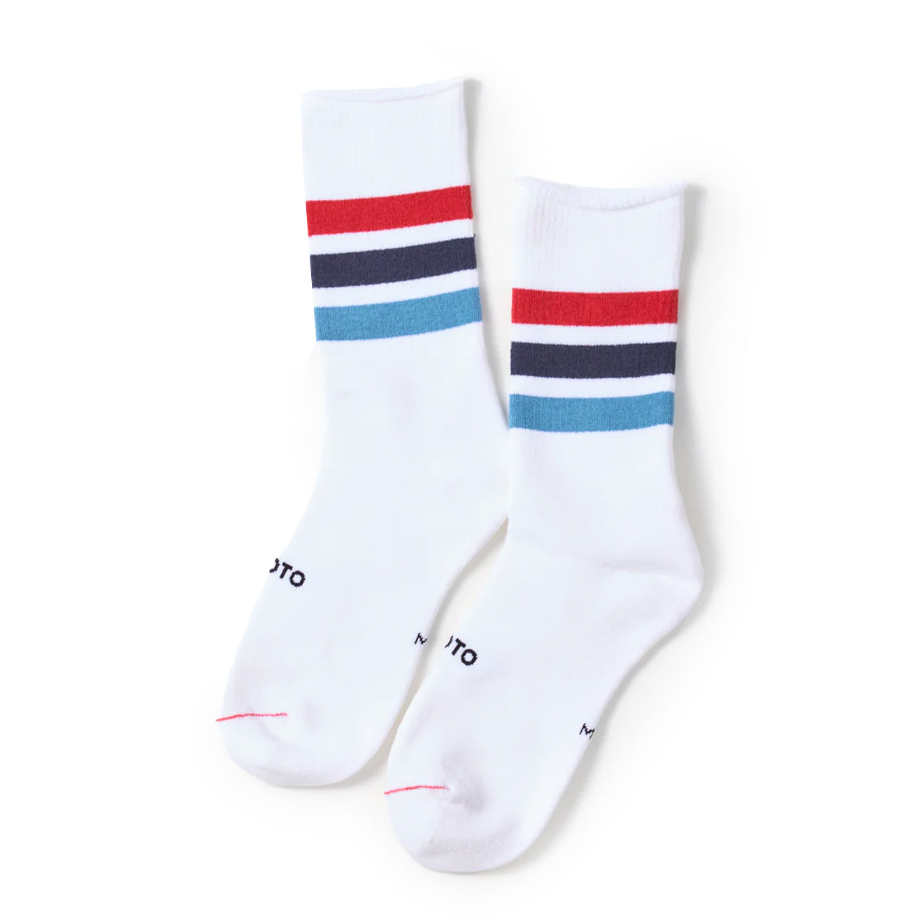 Rototo Fine Pile Striped Crew Socks Red / Blue / Light Blue - The Sporting Lodge