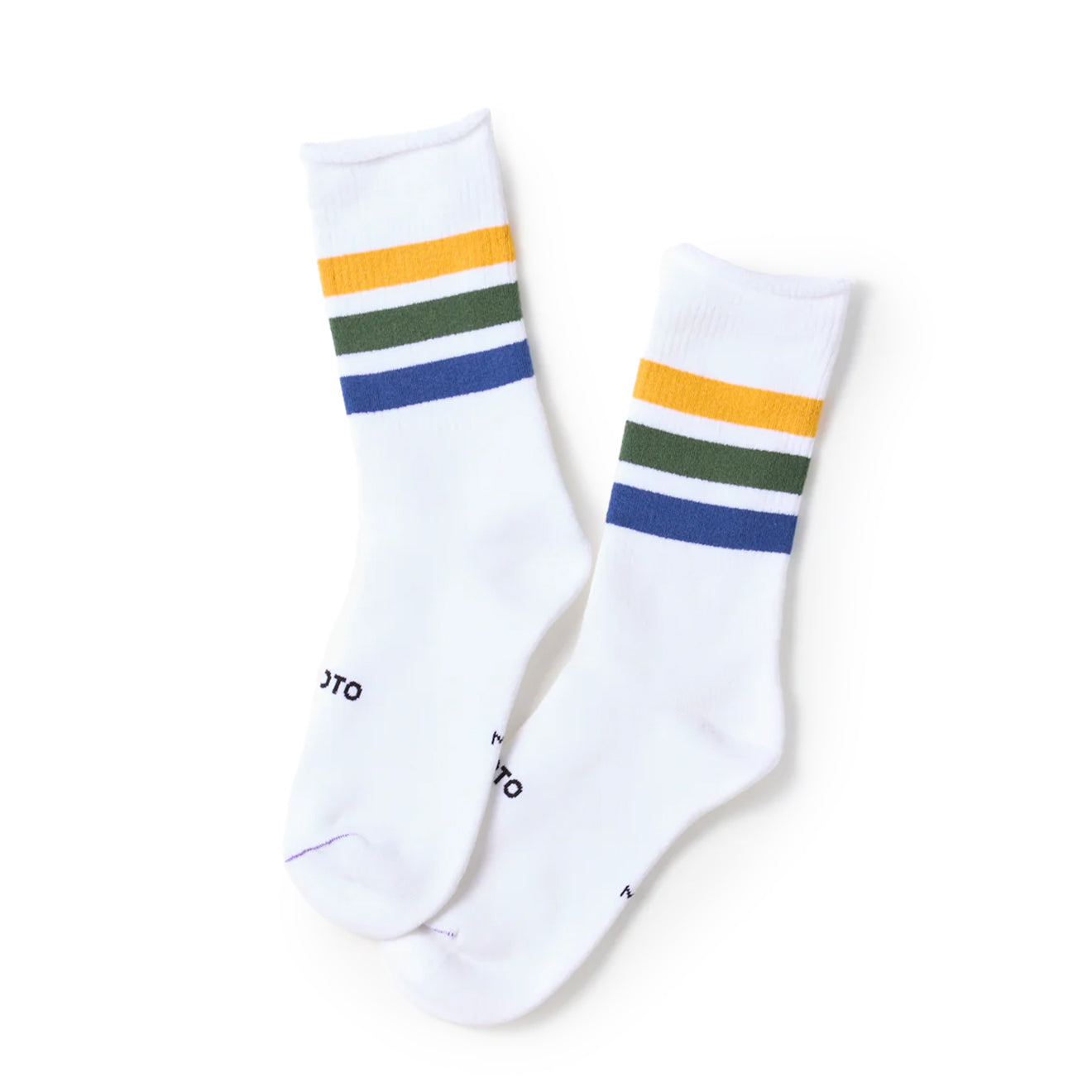 Rototo Fine Pile Striped Crew Socks Yellow / Green / Blue - The Sporting Lodge