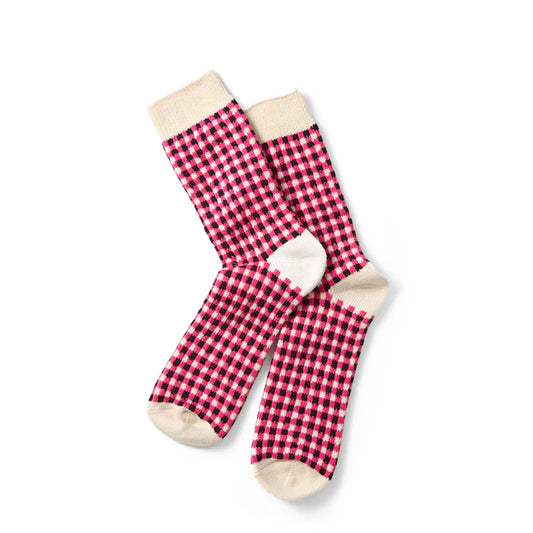 Rototo Womens Gingham Sock Pink / Black - The Sporting Lodge
