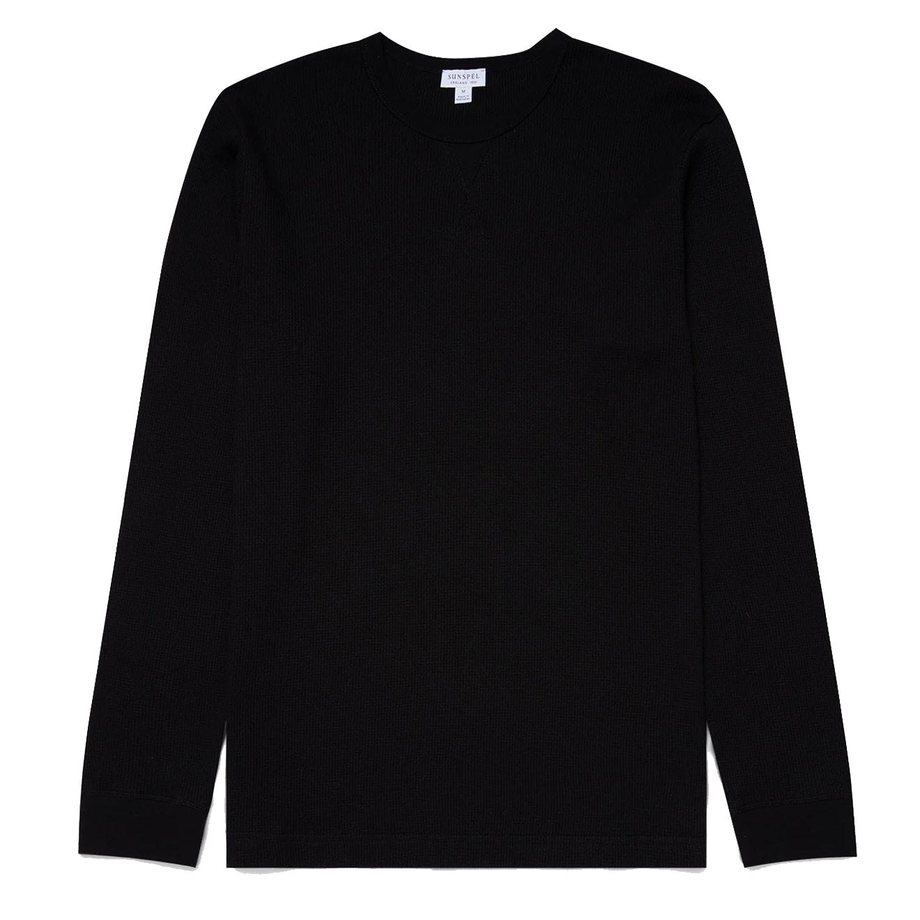 Sunspel Long Sleeve Waffle T-shirt Black - The Sporting Lodge