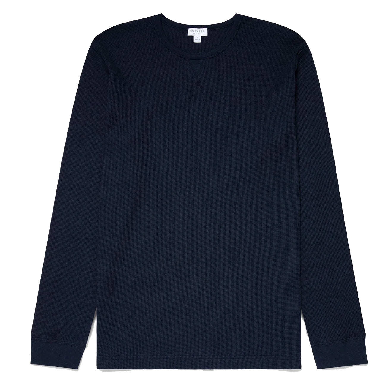 Sunspel Long Sleeve Waffle T-shirt Navy - The Sporting Lodge