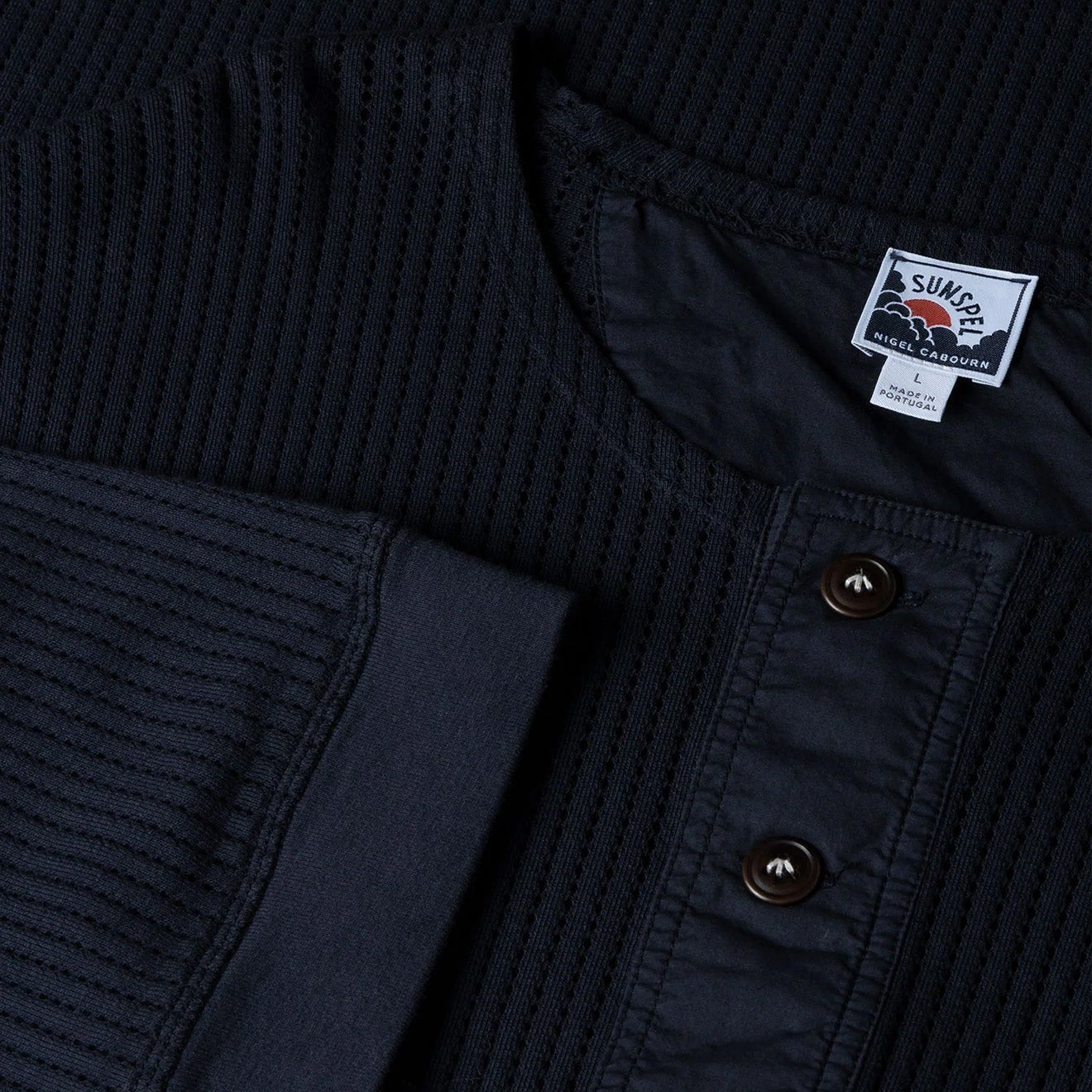 Sunspel x Nigel Cabourn Mesh Henley T-Shirt Navy - The Sporting Lodge