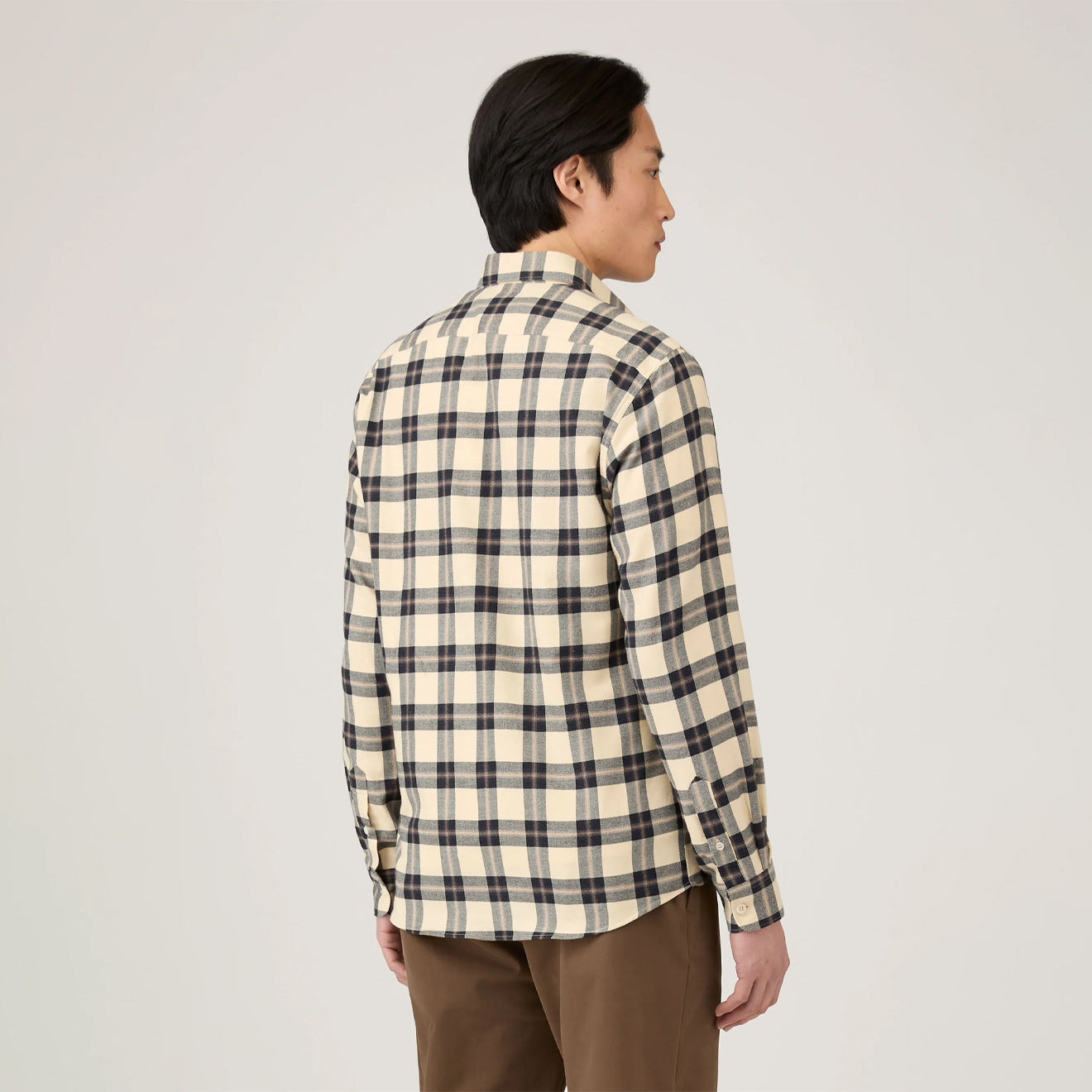 Sunspel Brushed Cotton Flannel Check Shirt Ecru / Truffle Check